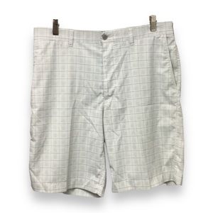 PGA Tour Mens 9.5” Flat Front Golf Shorts, White Gridline, size 34
